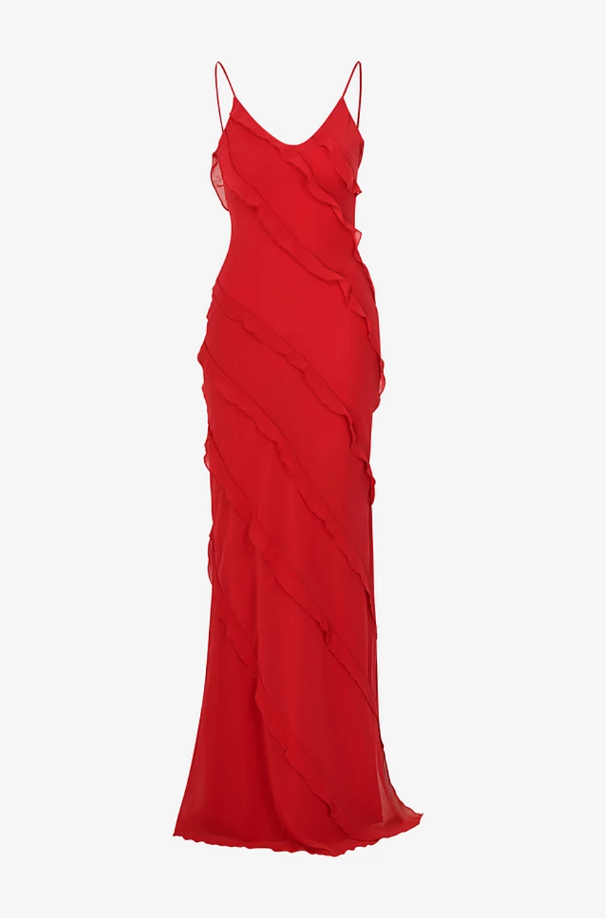 Cassanova Frills Maxi Dress Red
