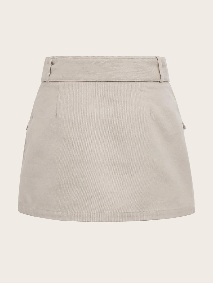 Throw It Back Buckle Belted Cargo Skirt