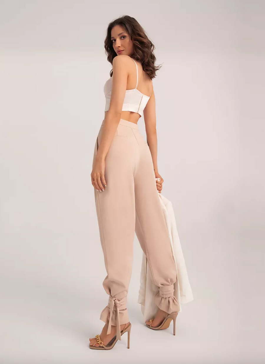 wide leg ankle tie pant
