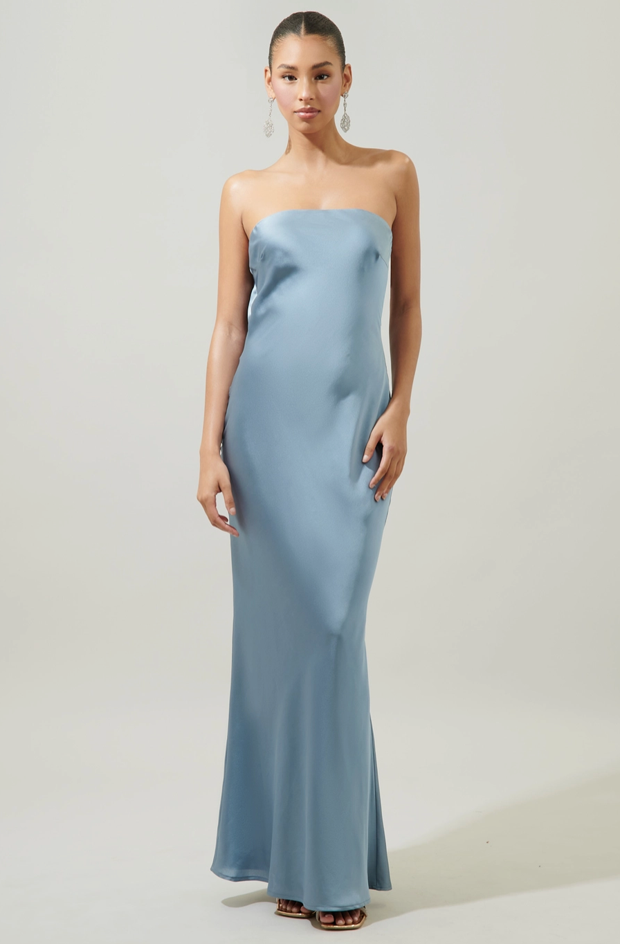 Catalina Strapless Satin Maxi Dress Powder