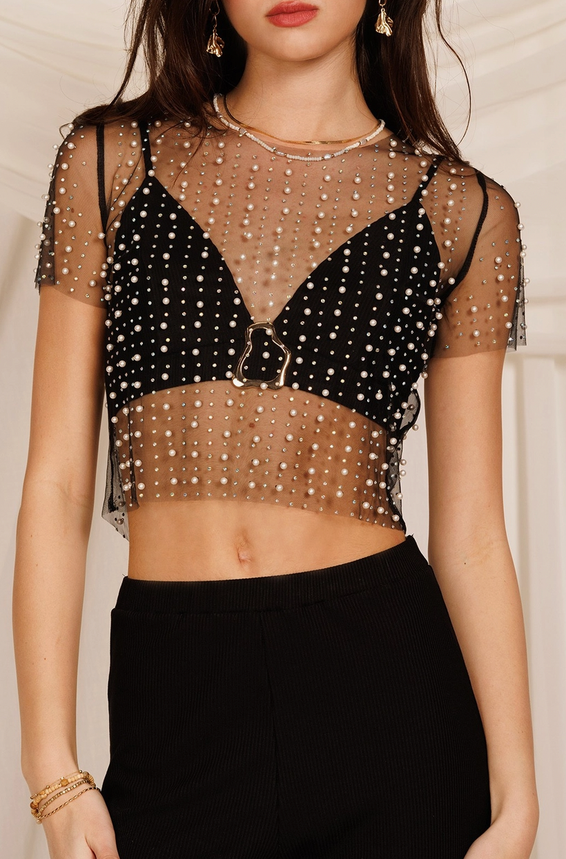 Karma Pearl Mesh Crop Top
