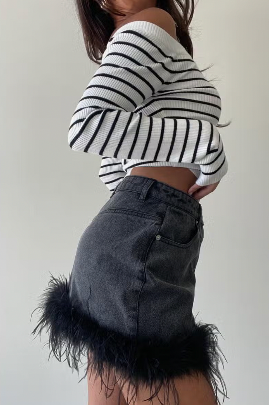 Smitten Feather Denim Skirt