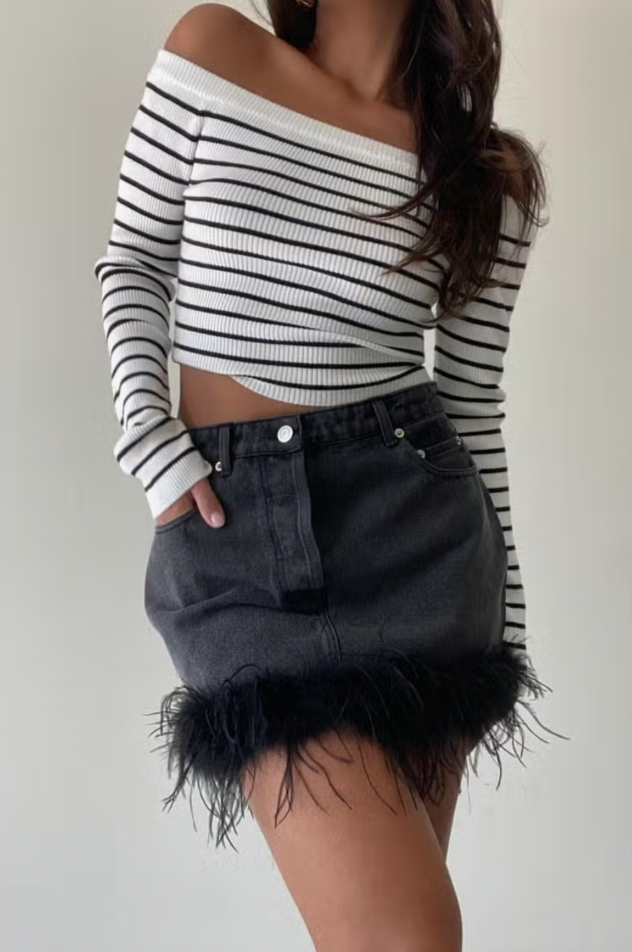 Smitten Feather Denim Skirt