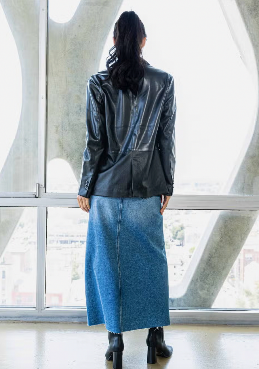 Split Decision Denim Maxi Skirt