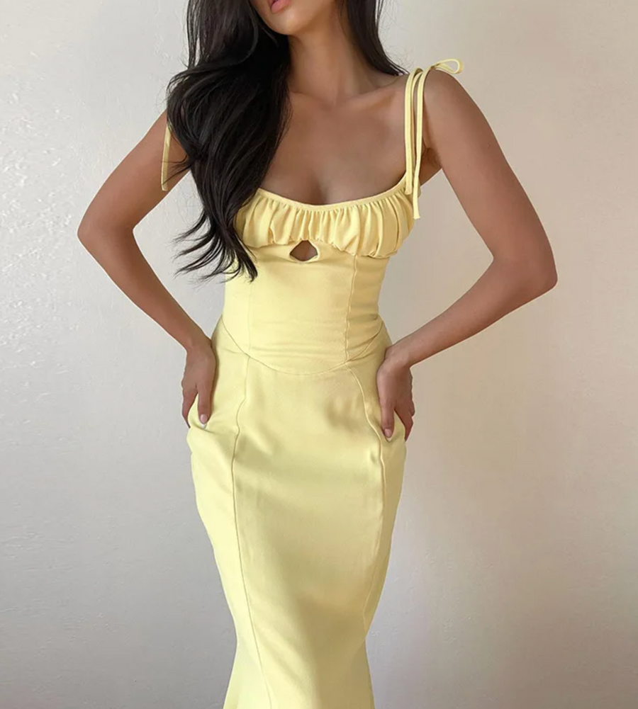buttercup ruched midi dress wedding guest dress