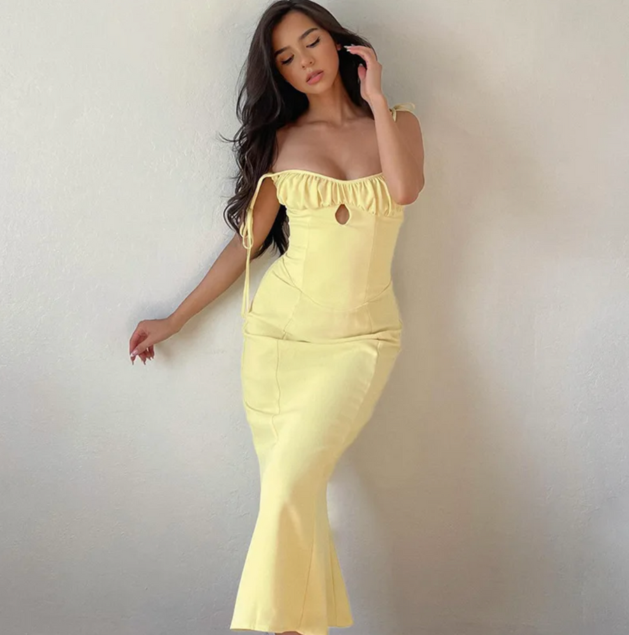 yellow wedding guest dress