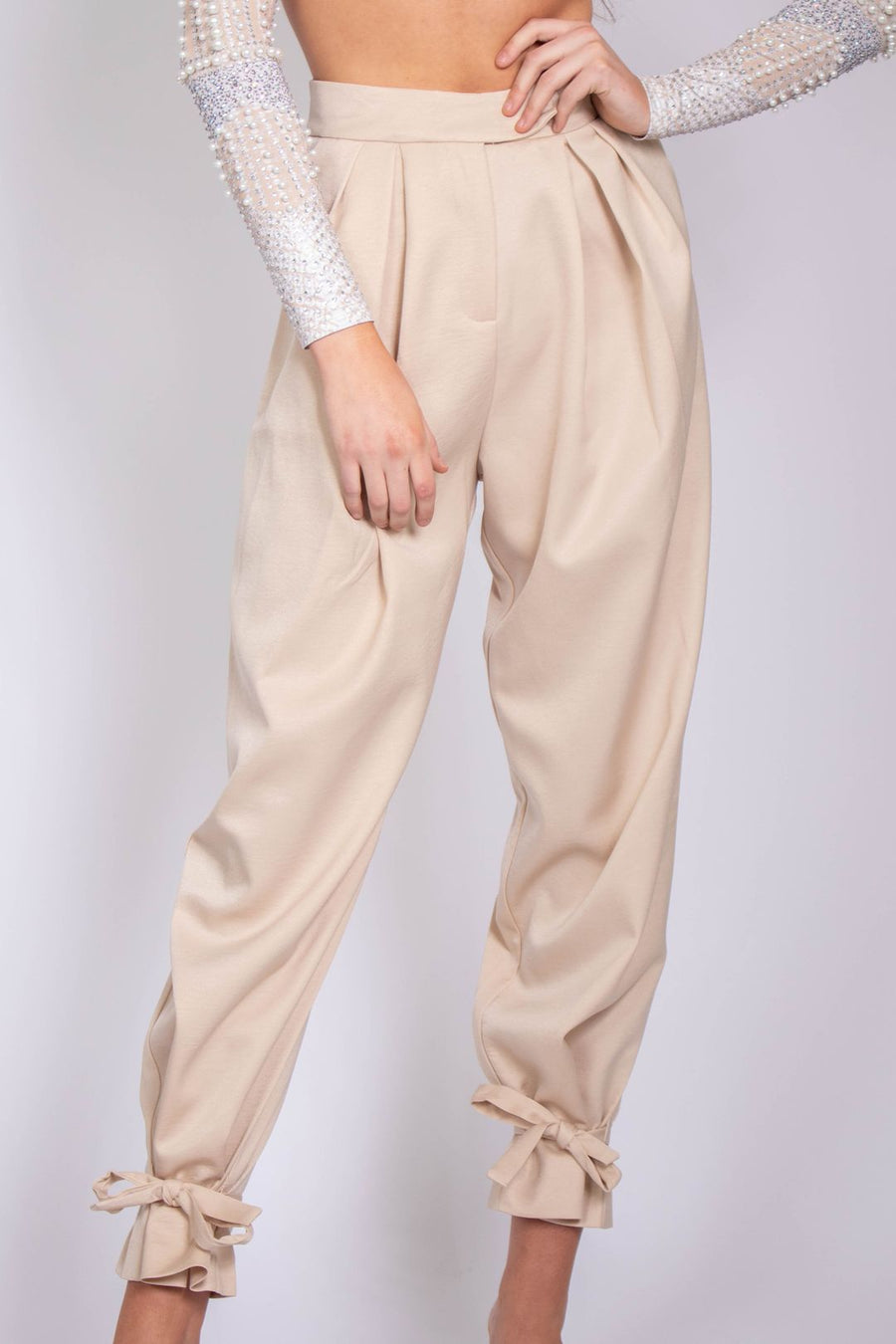 Harlowe Ankle Tie Woven Satin Pants