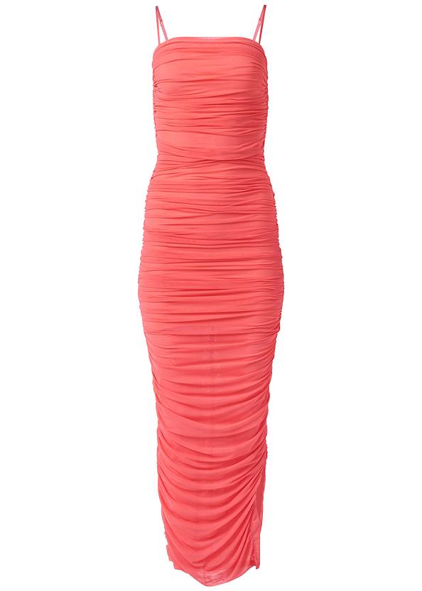 Nia Ruched Bodycon Dress Coral