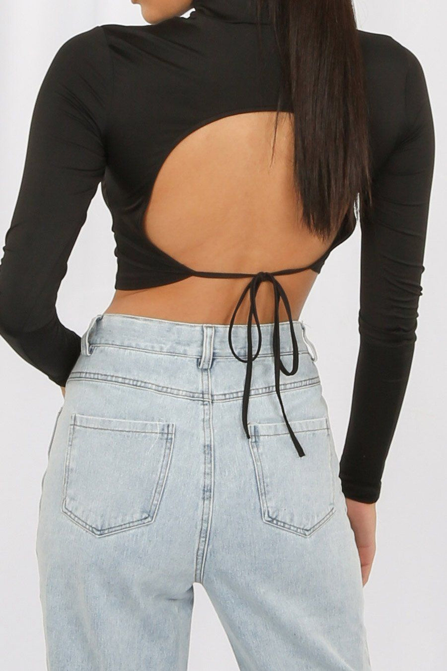 Layla Mock-Neck Tied Backless Crop Top