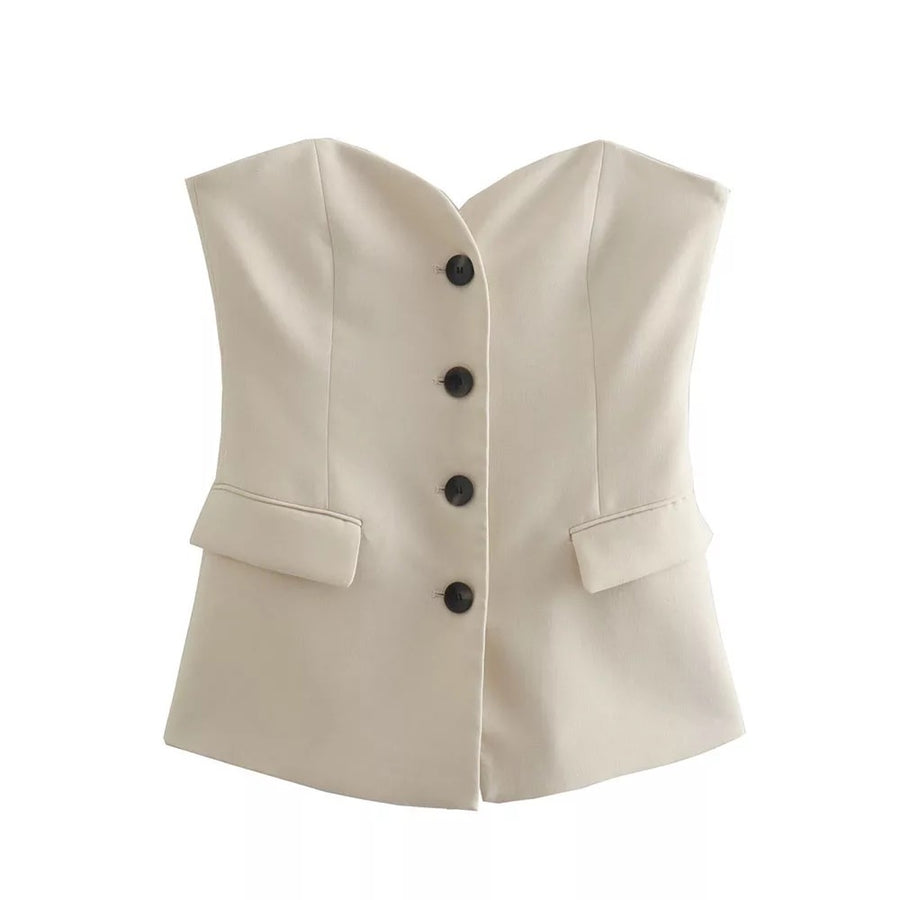 Gemma Blazer Vest Ecru