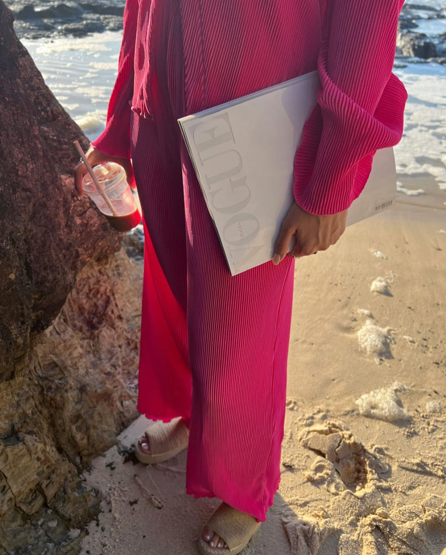 Kumiko Plisse Blouse And Pant Set Pink