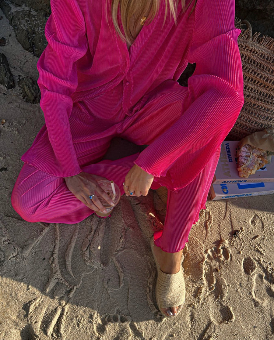 Kumiko Plisse Blouse And Pant Set Pink