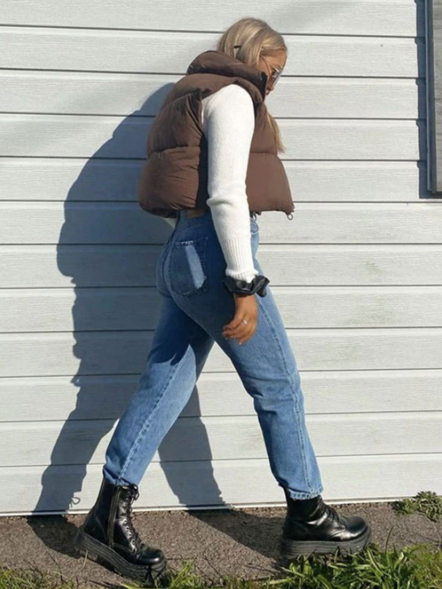 brown puffer vest