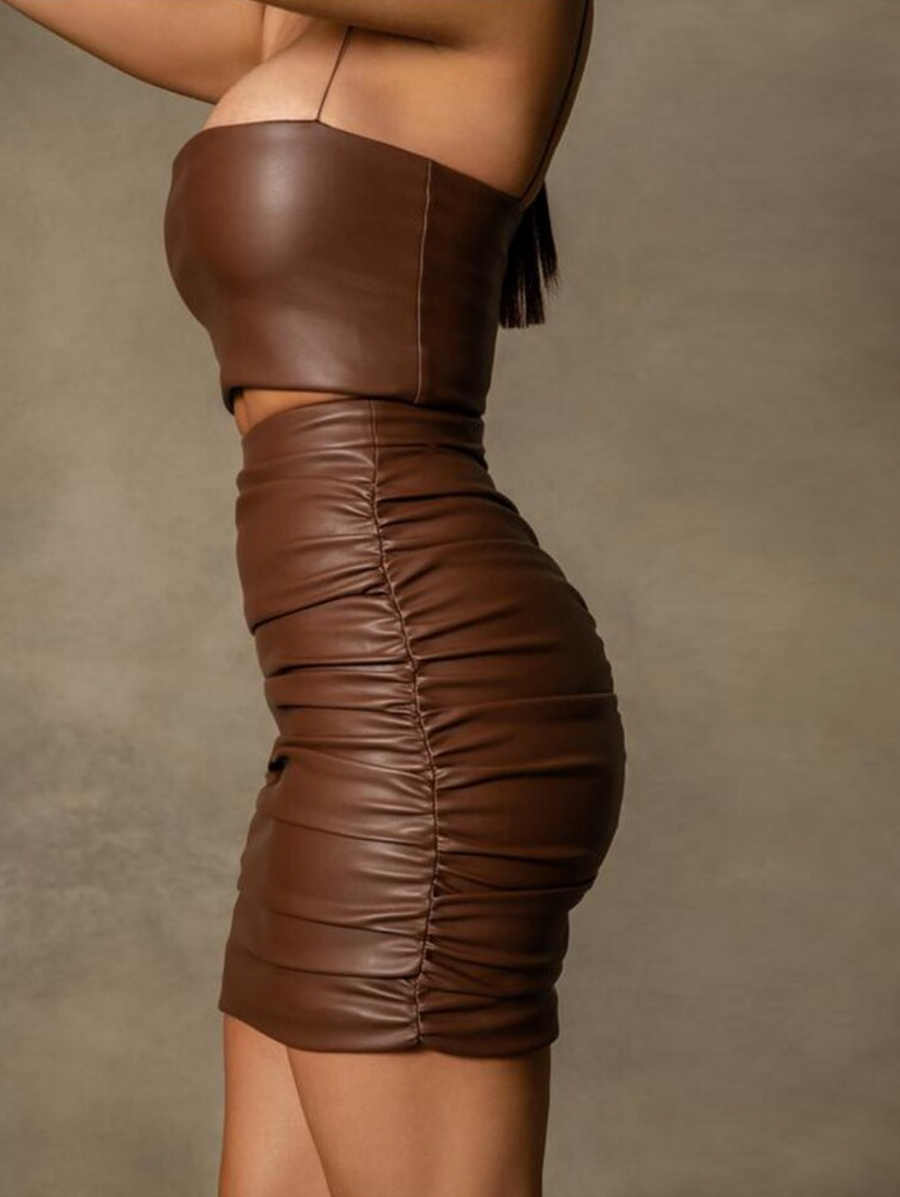 Heat Things Up Leather Bodycon Set