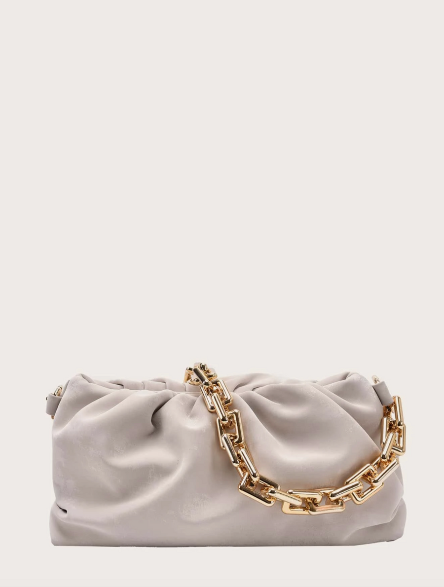 Glitz Glamour Ruched Chain Shoulder Bag MILK HONEY LA