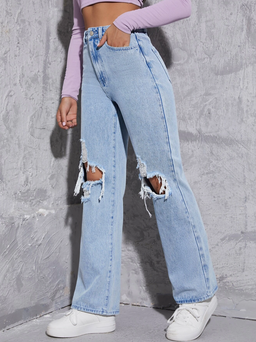 Topanga High Waist Ripped Straight Leg Jeans
