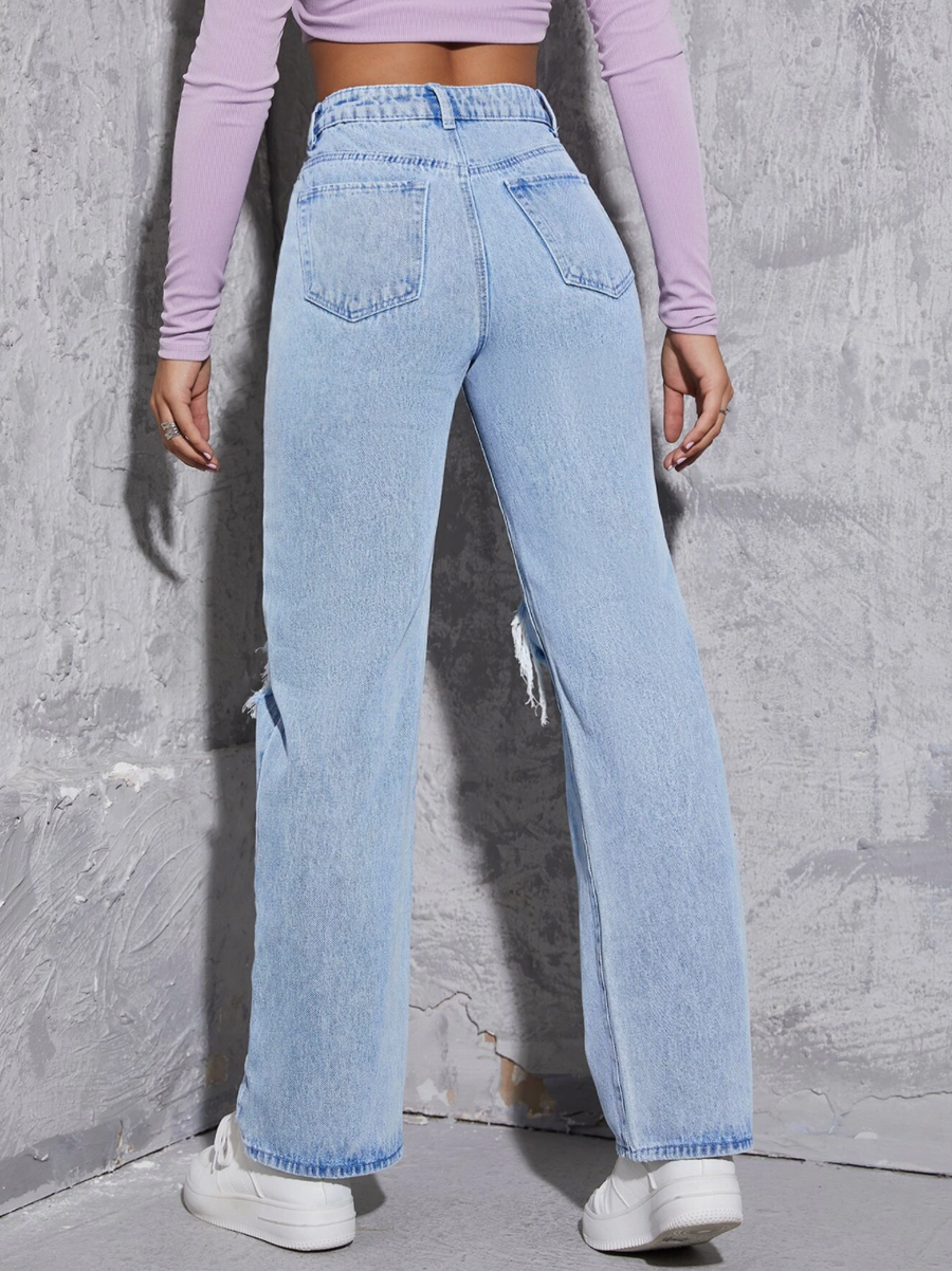 Topanga High Waist Ripped Straight Leg Jeans