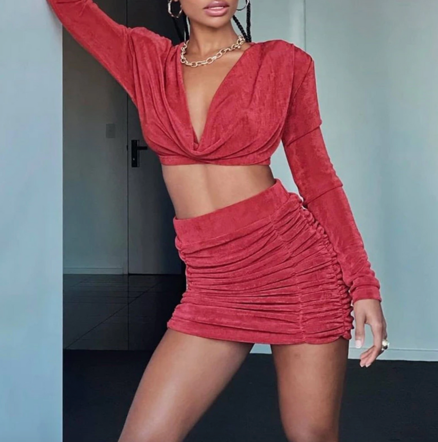 Gigi Draped Top & Ruched Skirt Set