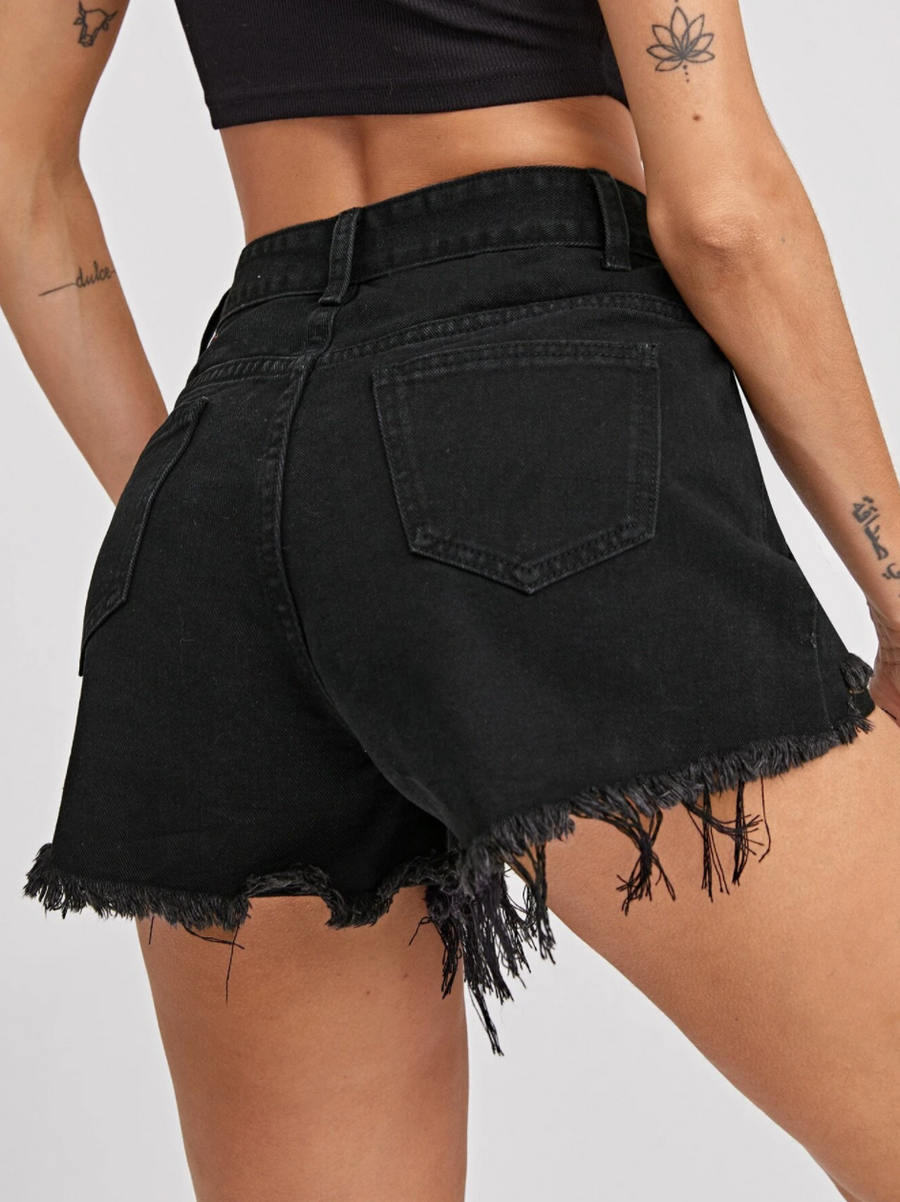 High Waist Ripped Denim Shorts