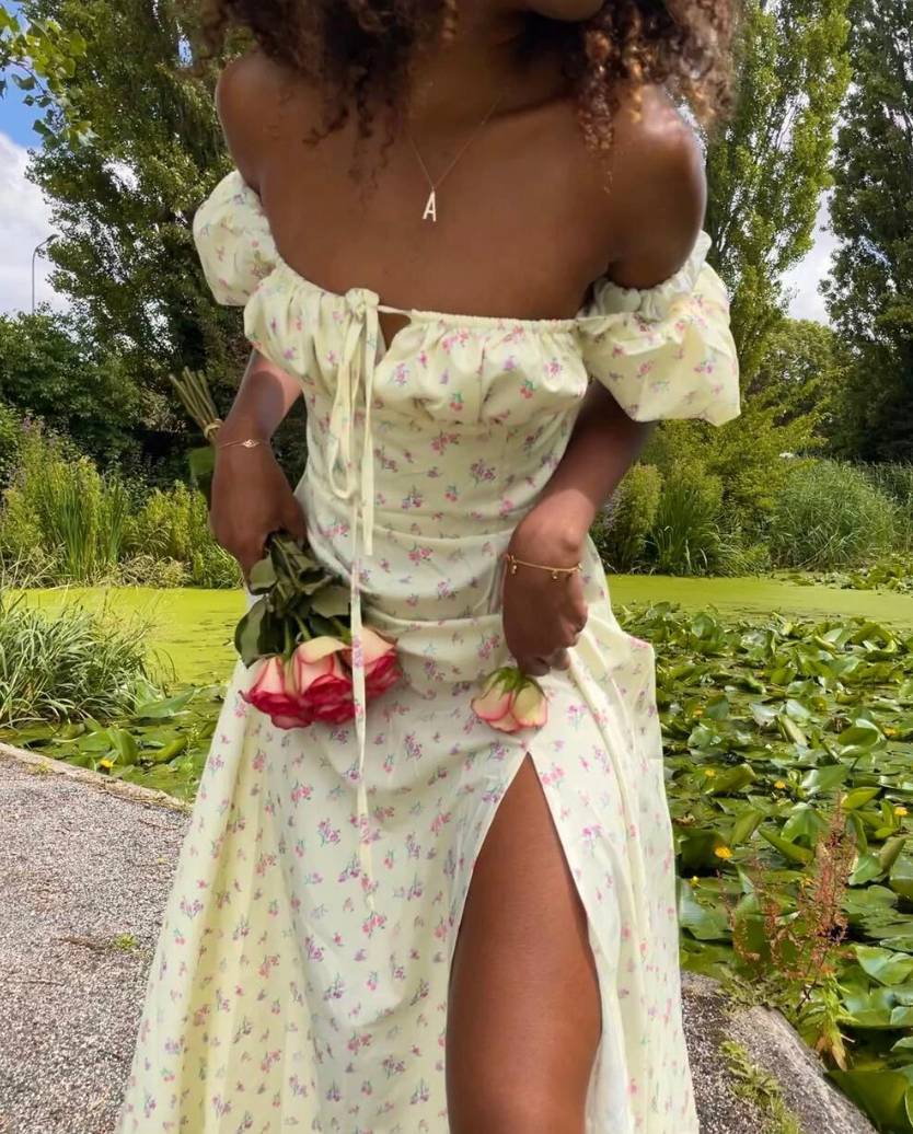 Edwina Puff Sleeve Split Leg Dress