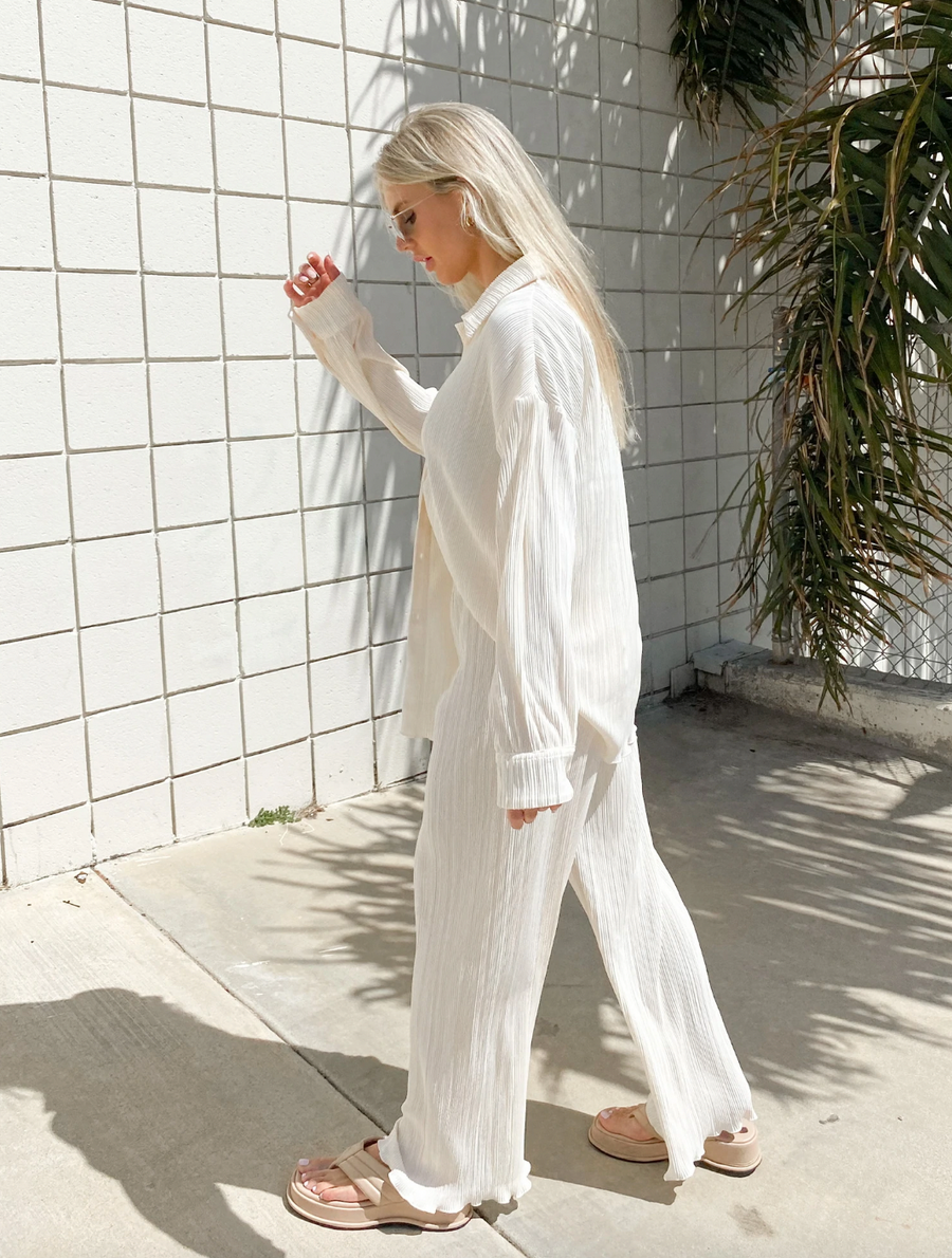 Kumiko Plisse Blouse And Pant Set Sand