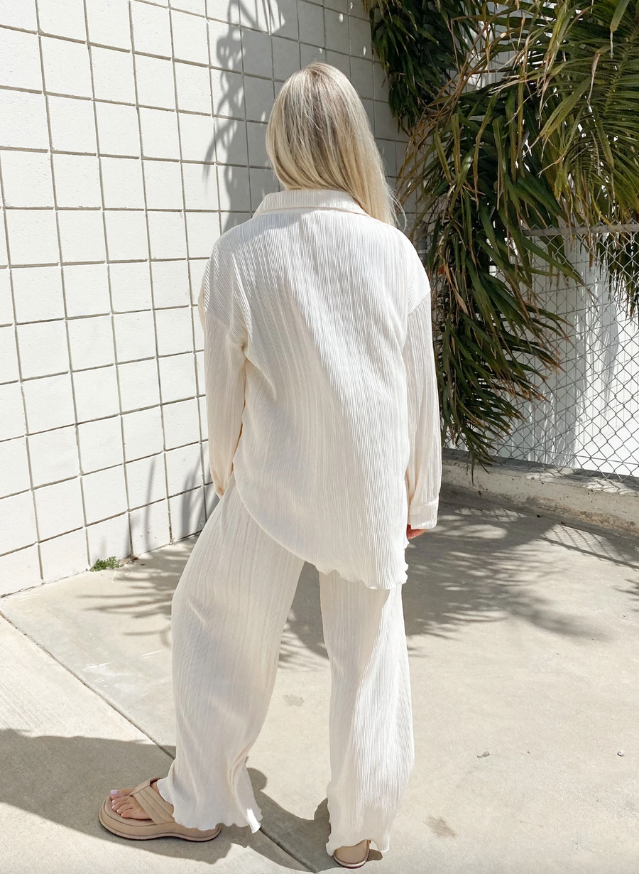Kumiko Plisse Blouse And Pant Set Sand