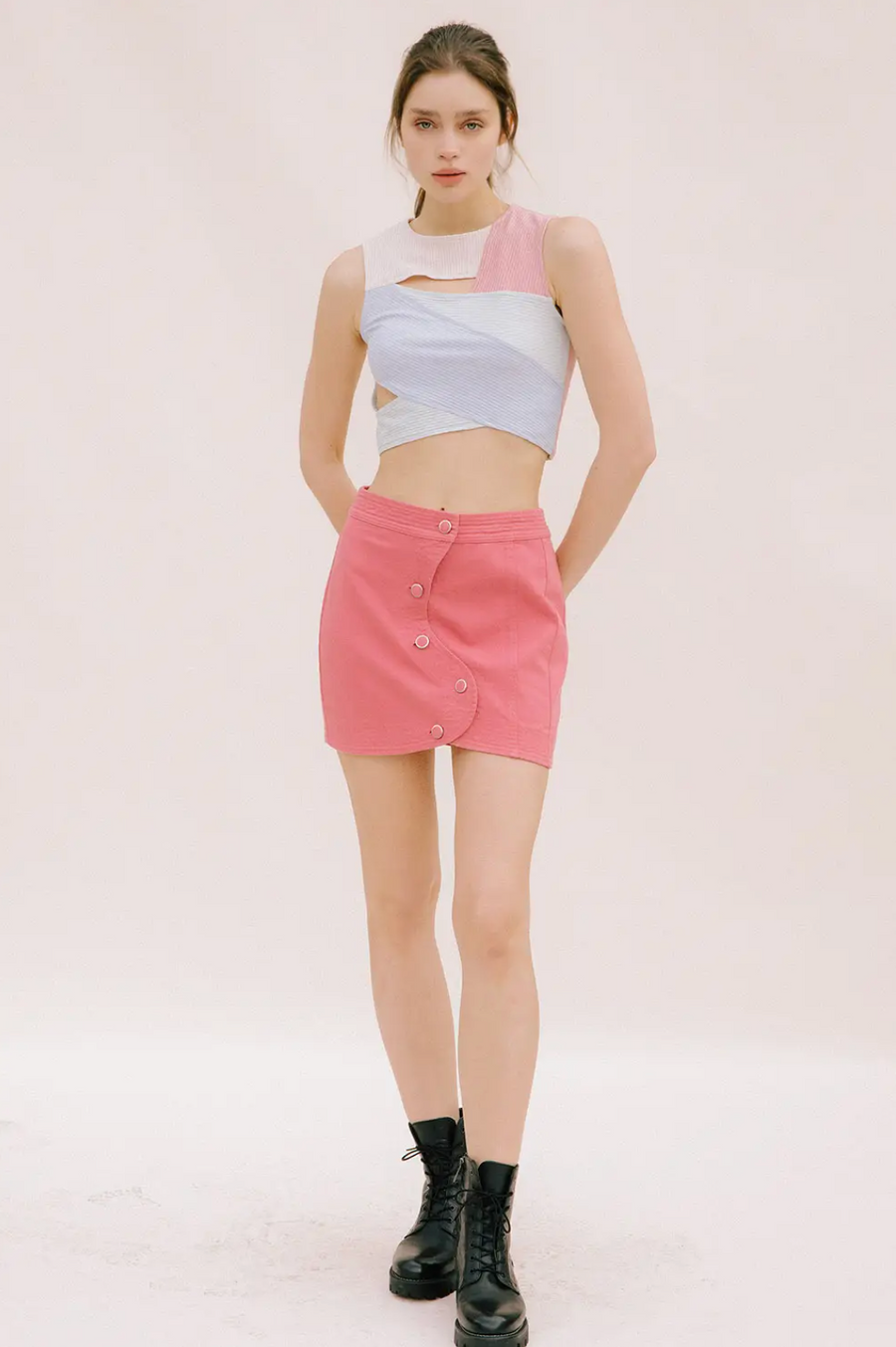 Yin-Yang Asymmetrical Button Mini Skirt