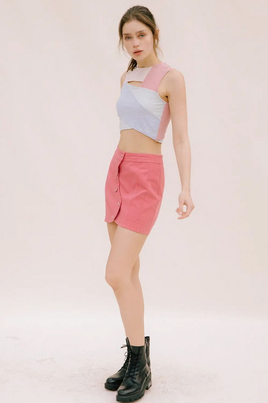 Yin-Yang Asymmetrical Button Mini Skirt