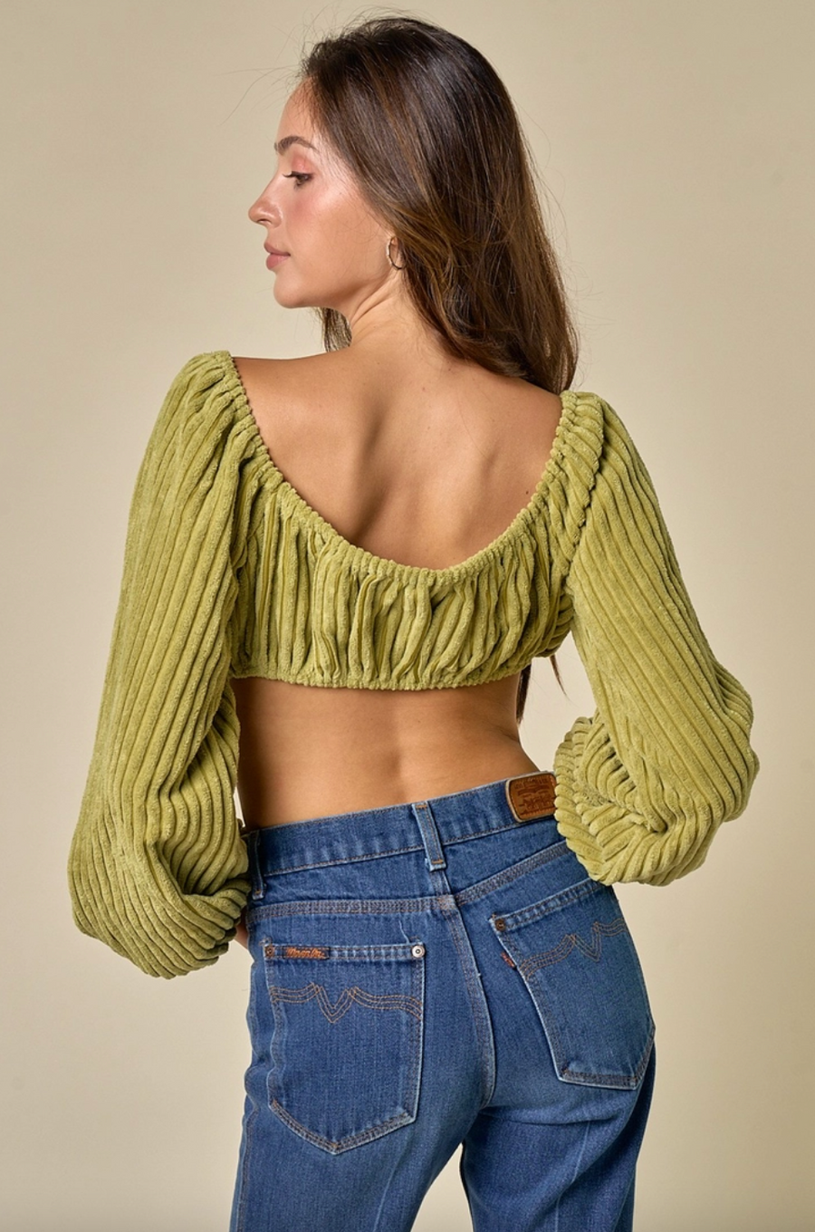 Kinsley Corduroy Front Tie Crop Top