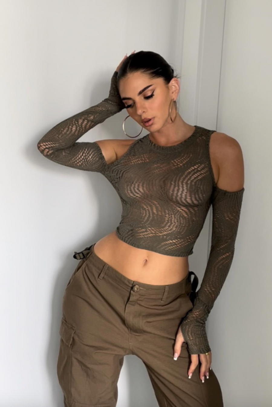 Gone Rogue Cutout Top Khaki