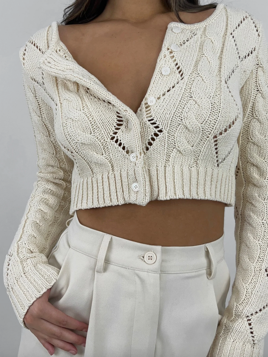 Lacy Eyelet Cable Knit Cardigan