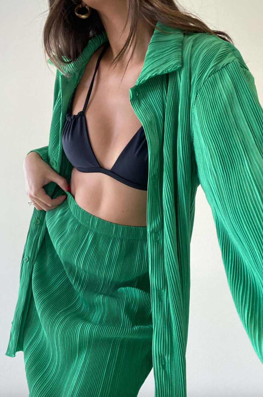 Tula Pleated Midi Skirt Set Green