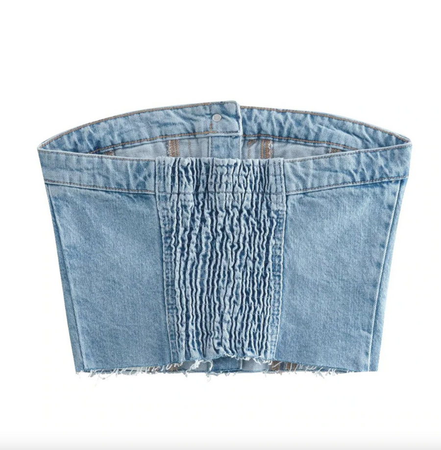 River Denim Strapless Top