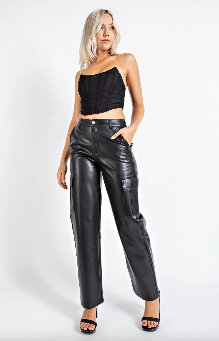 Downtown Faux Leather Cargo Pants