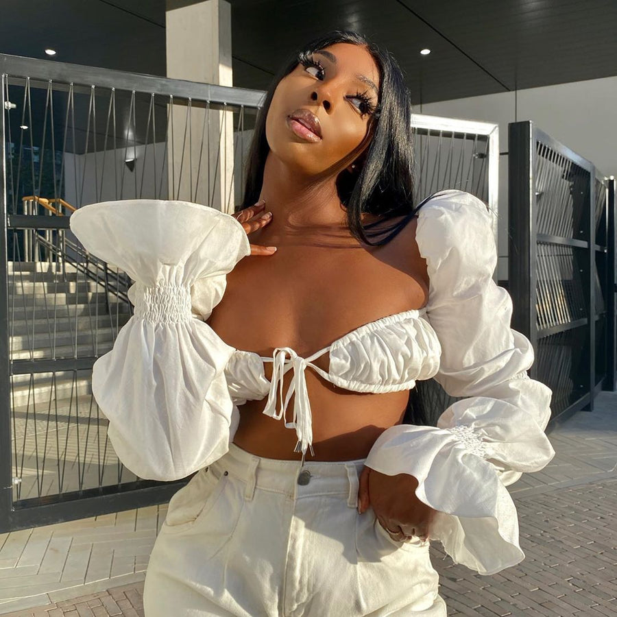 white puff sleeve crop top