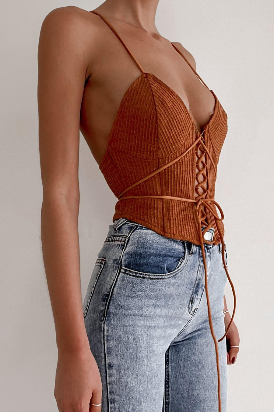 Tatum Rust Lace Up Top