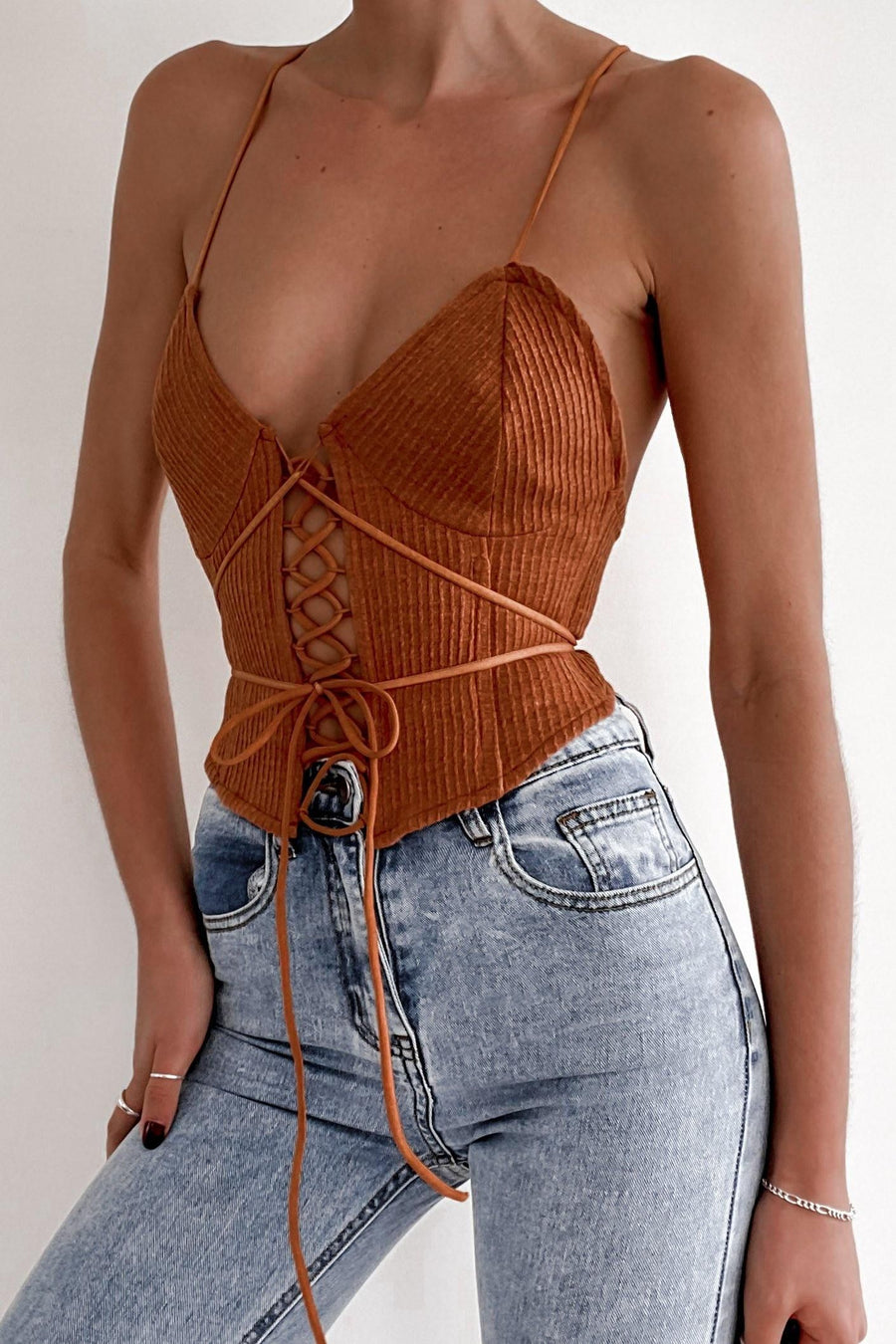 Tatum Rust Lace Up Top