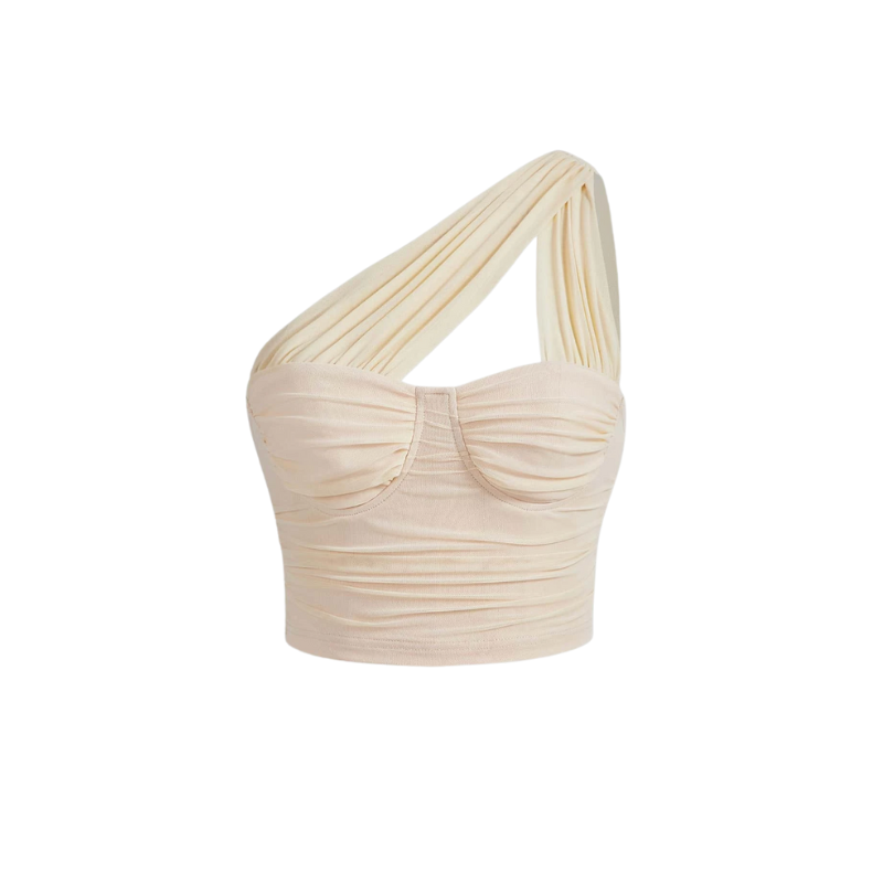 Charlotte Ruched Mesh Top Bone