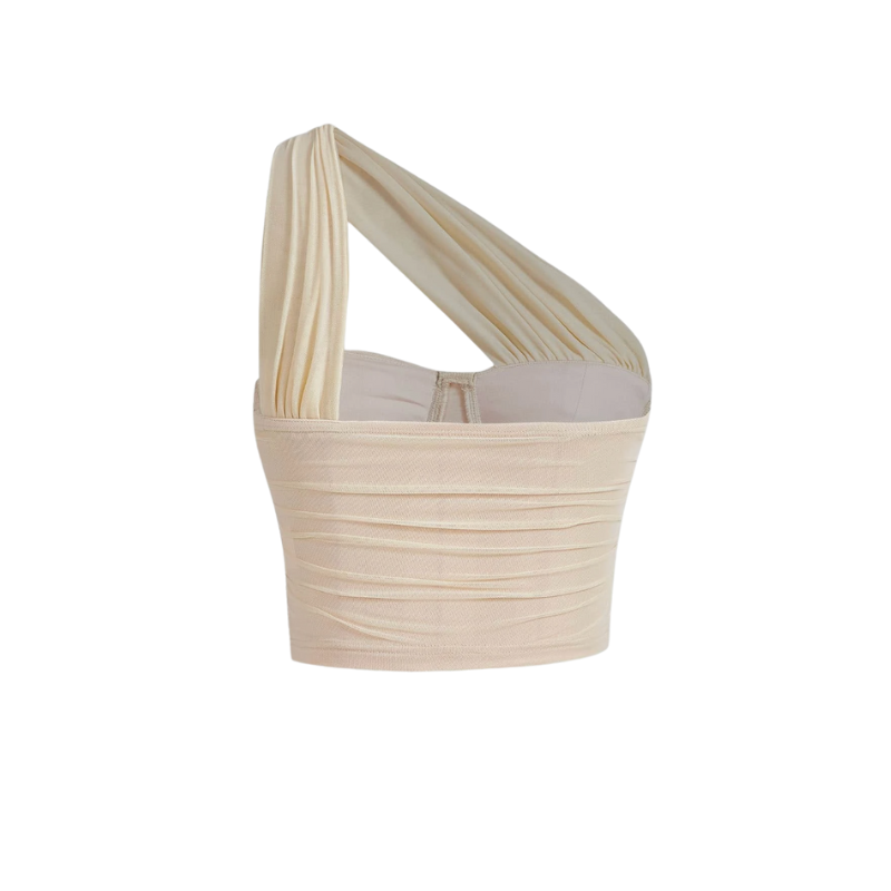 Charlotte Ruched Mesh Top Bone