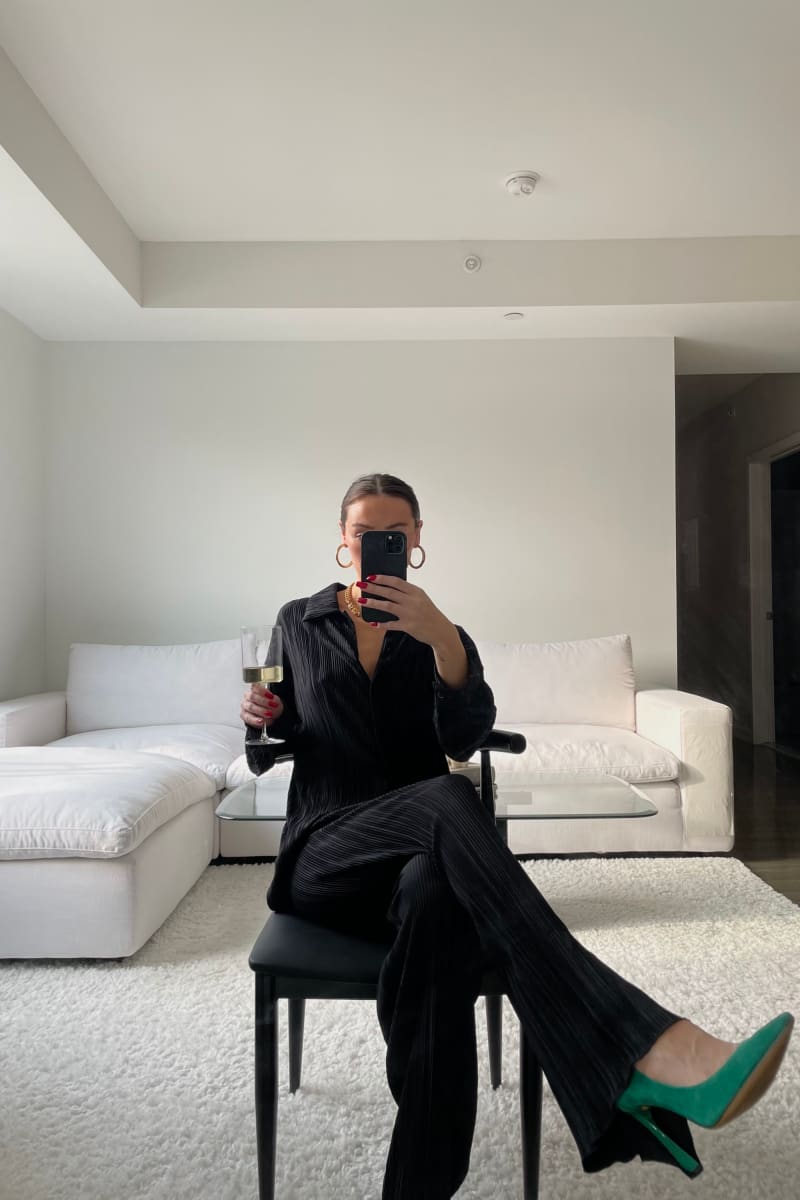 Kumiko Plisse Blouse And Pant Set Black